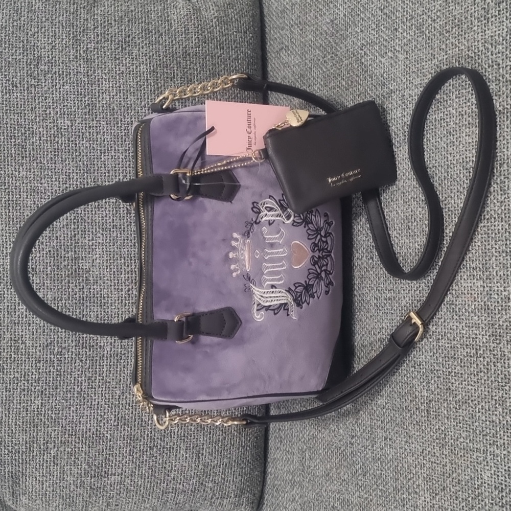 JUICY COUTURE Heritage Satchel in Dusty Violet/Chocolate - Picture 3 of 16
